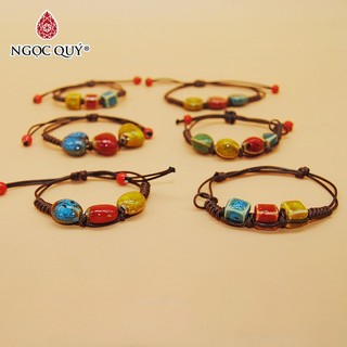 Vòng tay kết dây sáp hạt gốm sứ - Ngọc Quý