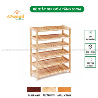 Kệ dép gỗ 6 tầng 80cm gỗ cao su - Kệ dép gỗ 47wood