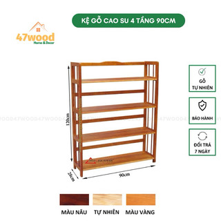 Kệ sách gỗ 4 tầng rộng 90cm gỗ cao su, hàng lắp ráp - Kệ gỗ đa năng 47wwood rộng 90cm