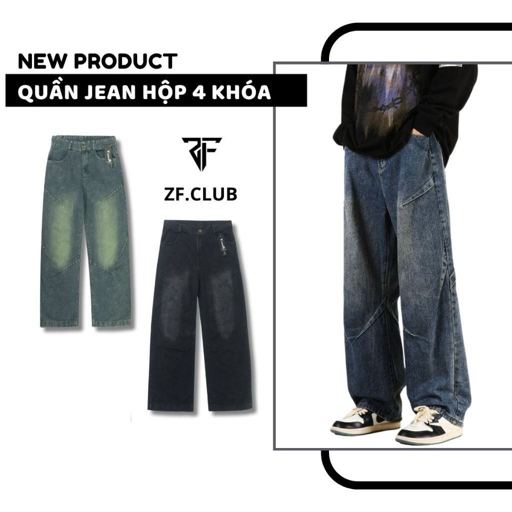 Quần Jean ZONEF CLUB Nam Phối Gân Nổi Cá Tính,Denim From Suông Chất Mềm Mịn Thoáng Mát