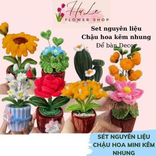   SÉT NGUYÊN LIỆU  Chậu hoa mini kẽm nhung để bàn học trang trí nhà cửa bộ dụng cụ đầy đủ Hule 
