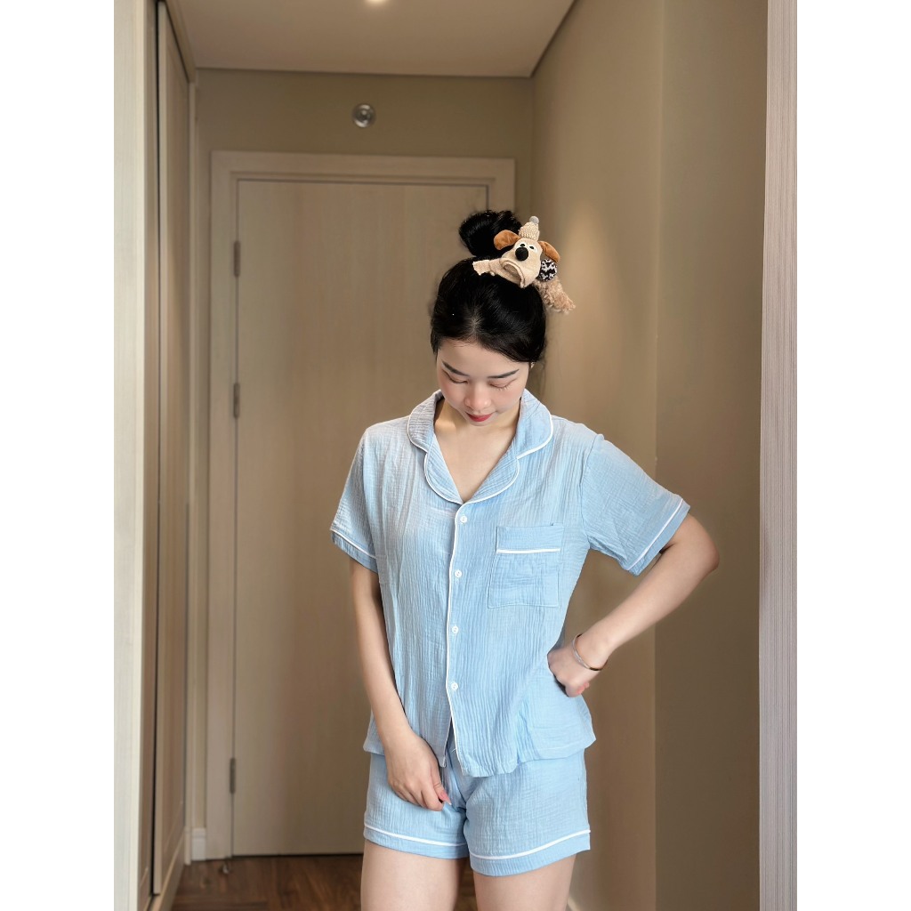 BỘ ĐỒ NGỦ MẶC NHÀ CỘC TAY XÔ MUSLIN TRƠN MỀM HOT HÈ 2024