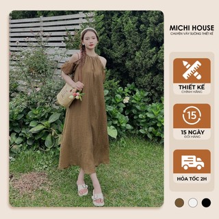 Đầm Maxi Đi Biển Dáng Suông Michi House Váy Xuông Màu Trắng Tiểu Thư Dáng Dài Qua Gối Freesize Bầu Mặc Xinh V611