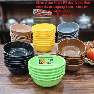 Chén nhựa pp dẻo- đựng nước chấm, chén chè, gia vị. chịu nhiệt tốt ,an toàn, có 7 màu bóng đẹp