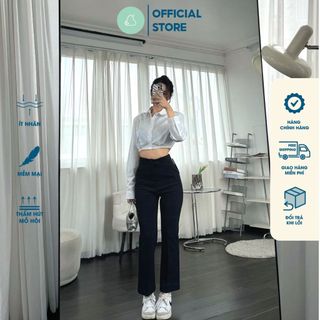 Quần vải ống loe PEAR CLUB, quần loe nhẹ lưng cao dài 93cm, co dãn tốt, tôn dáng, che khuyết điểm