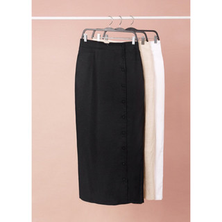 BEUCLOSET - Chân váy linen bút chì phối nút