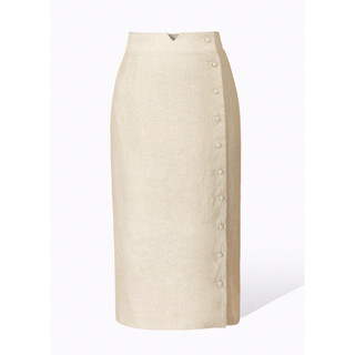 BEUCLOSET - Chân váy linen bút chì phối nút