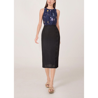 BEUCLOSET - Chân váy linen bút chì phối nút