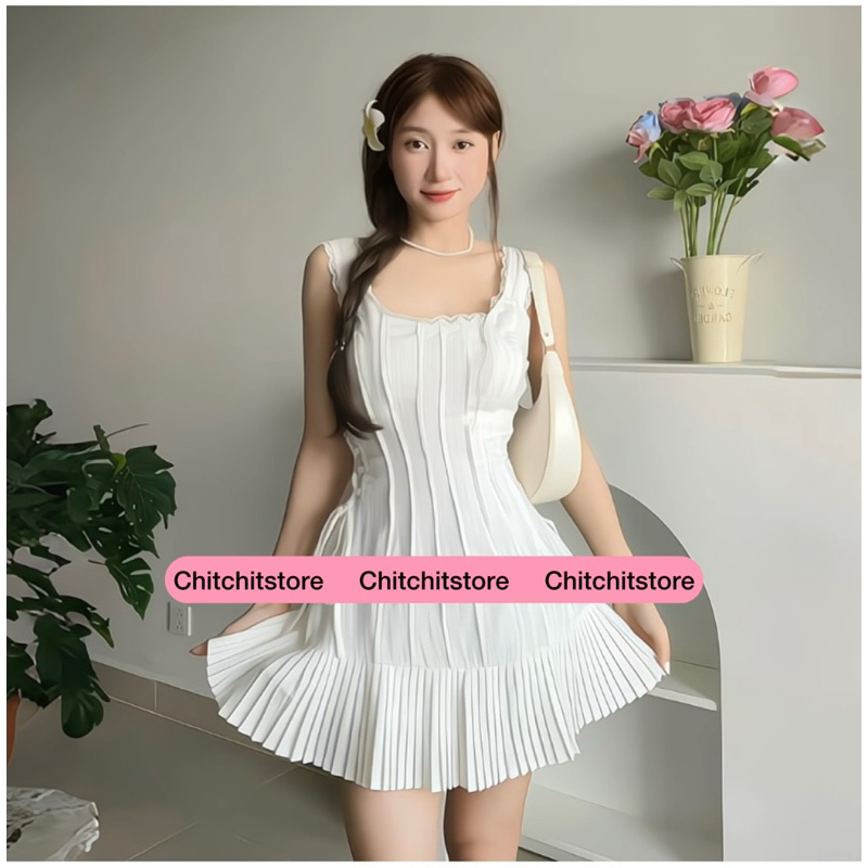 Đầm trắng đan dây 2 bên - Chitchitstore