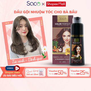 Dầu gội nhuộm tóc cho bà bầu Saco 250ml, thành phần thảo dược thiên nhiên, không gây ngứa, dị ứng