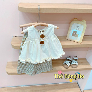 Set áo kem quần sọc style Hàn Quốc bé gái 9-25kg