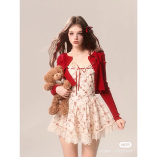 [ SẴN L ]Đầm nữ HELA mùa hè, váy ngắn nữ hoạ tiết đỏ FANGCAOSTORE