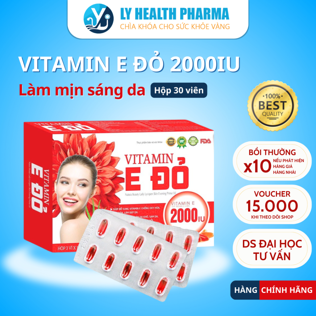 VITAMIN E ĐỎ 2000IU, dưỡng da sáng, bổ sung tinh chất lô hội