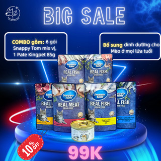 Combo " Bữa Ăn Real Meat " bao gồm 6 gói Pate SNAPPY TOM và 1 King's Pet 85g đủ vị dành cho mèo lớn  PETSERVICE.