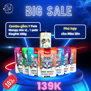 Combo " Đại Tiệc Pate" bao gồm 7 gói Pate Wanpy Mix vị & 1 Pate King's Pet 380g dành cho mèo lớn PETSERVICE.