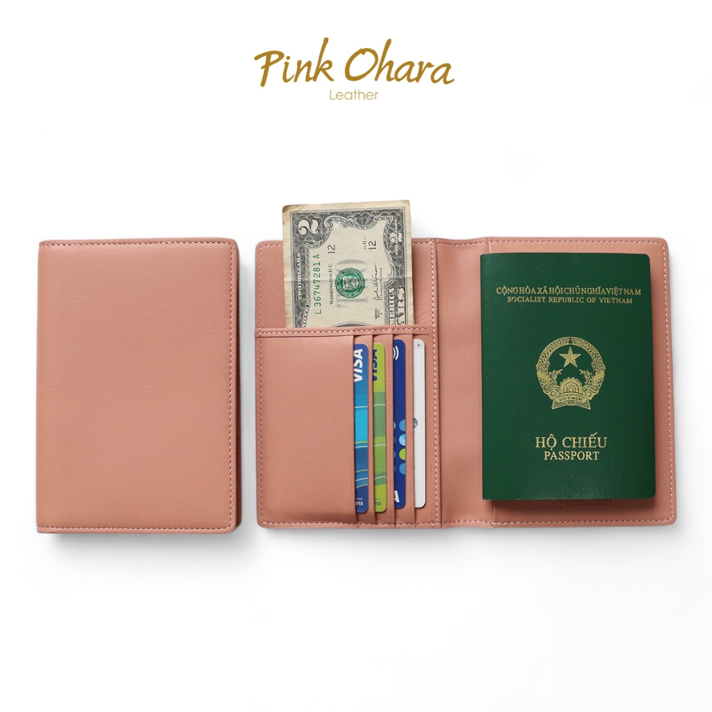 Bao Da Passport Hộ Chiếu PINK OHARA Da Bò Thật