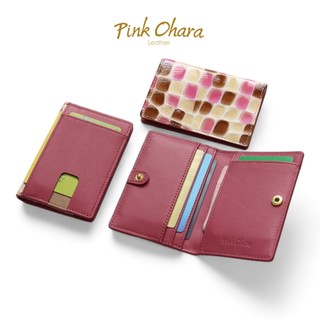 Ví đựng thẻ card pink ohara mundo da bò tráng men kính màu