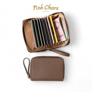 Ví đựng thẻ mini zip pink ohara nhiều ngăn xếp da bò thật