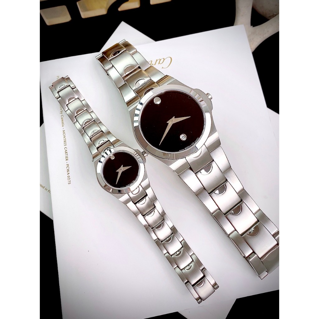 Đồng Hồ Nam Nữ CẶP ĐÔI LUNO SPORT MVD Vỏ Bạc Mặt Đen Size 24mm 39mm