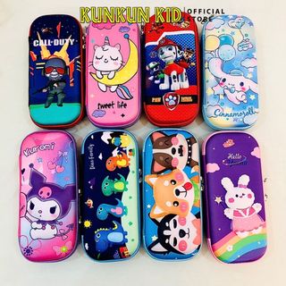 Hộp bút in nổi 3D Kunkunkids chất liệu da Pu chống thấm nước họa tiết dễ thương cho bé PKHB3D