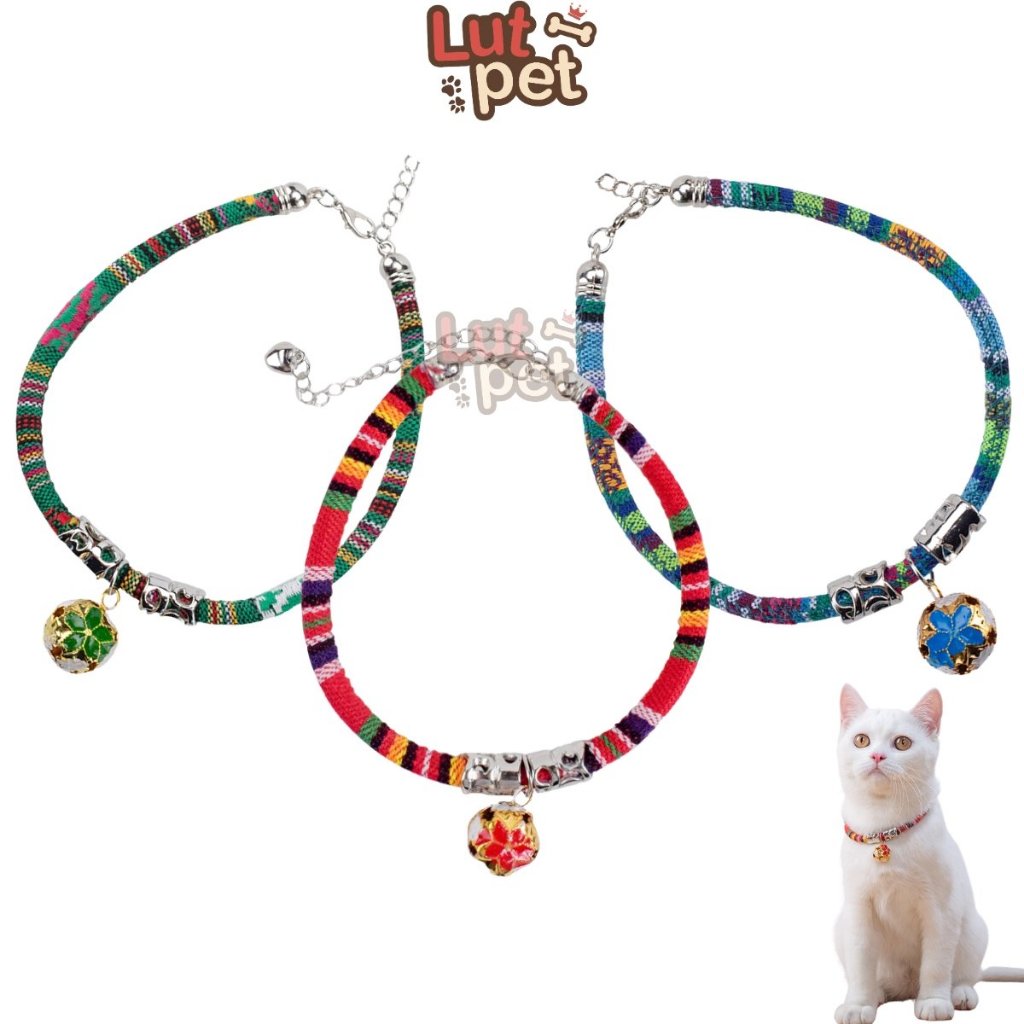 Vòng cổ lục lạc thời trang cho chó mèo - vòng boho thổ cẩm cho thú cưng phụ kiện chó mèo - lutpet