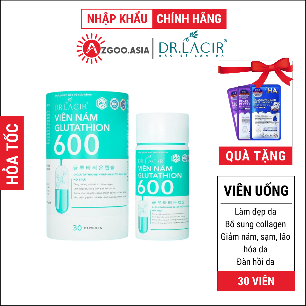Viên Uống Trắng Da Glutathione 600 Dr Lacir Chính Hãng Giảm Thâm Nám, Cân Bằng Nội Tiết Tố Nữ (Azgoo phân phối)
