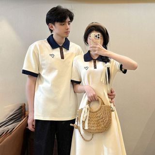 Set đồ đôi nam nữ mùa hè áo váy đôi polo màu be thời trang cho cặp đôi couple love c189