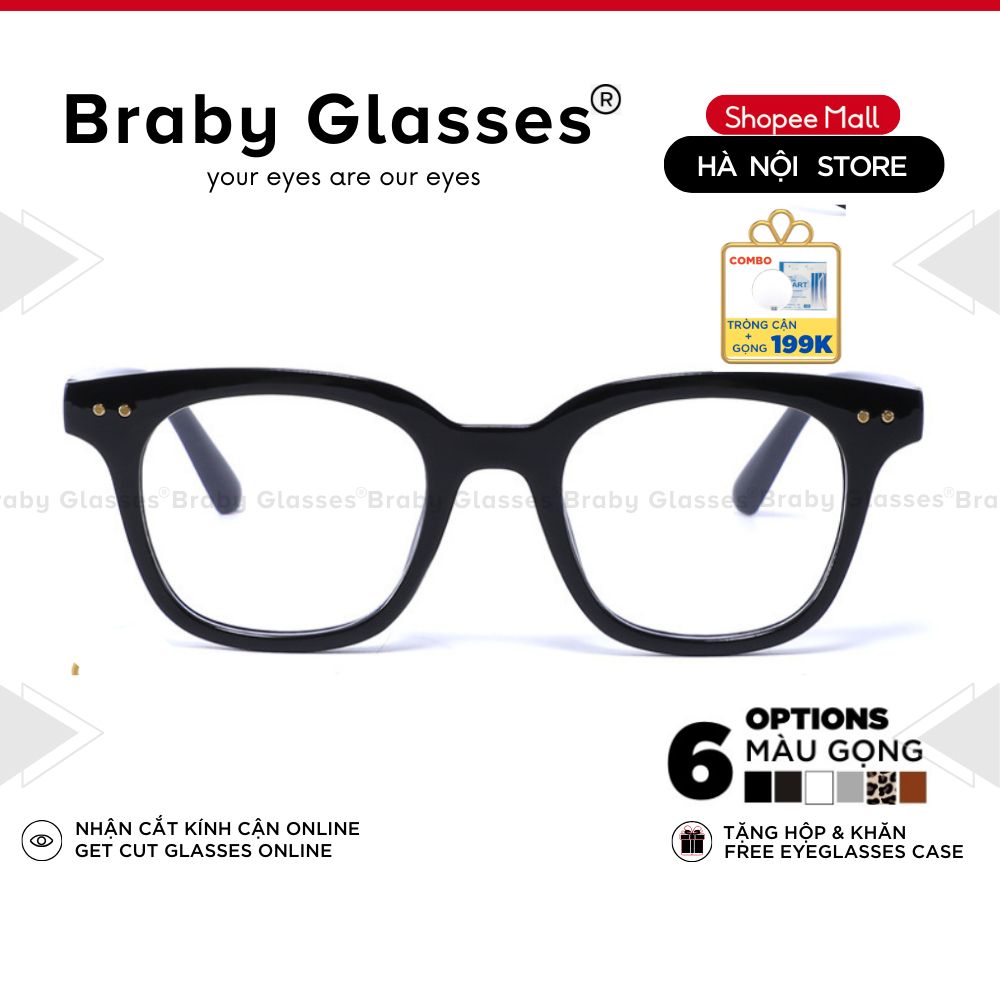 Kính gọng vuông nam nữ Braby Glasses chất liệu nhựa cao cấp phụ kiện thời trang sành điệu MK37
