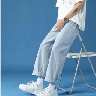 Quần baggy jean nam dài,ống rộng form đứng chất cotton dày mềm không co giãn kiểu basic giá rẻ