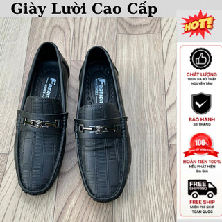 Giày Mọi Lười Nam Cao Cấp Da in Vân Sích Ngang Dáng Trẻ