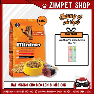 [Giao hàng hỏa tốc + tặng kèm 2 súp] Thức ăn hạt MININO cho mèo lớn và mèo con gói 1,3kg