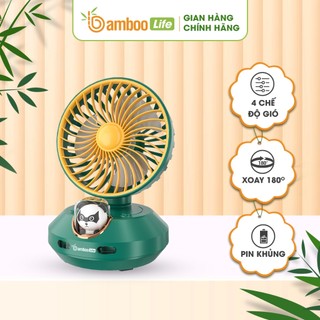 Quạt tích điện, quạt mini, Bamboo Life chính hãng tự động xoay 180 độ dung lượng pin 4000mAh để bàn