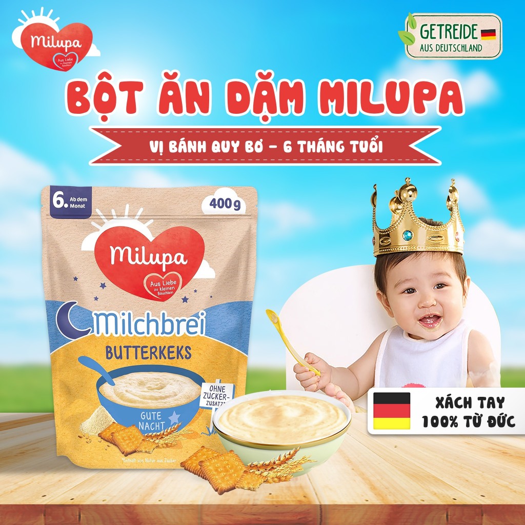 Bột ăn dặm Milupa vị Bánh quy bơ 6month