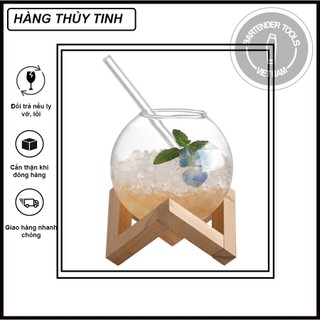 Ly thủy tinh quả cầu giá gỗ 475ml