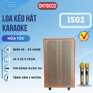 Loa kéo vỏ gỗ ontekco tặng kèm 2 micro hát không dây loa kéo bluetooth bass 20 30 40 bảo hành 12 tháng