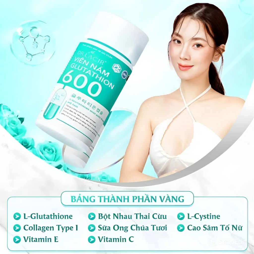 Viên Uống Trắng Da Glutathione 600 Dr Lacir Chính Hãng Giảm Thâm Nám, Cân Bằng Nội Tiết Tố Nữ (Azgoo phân phối)