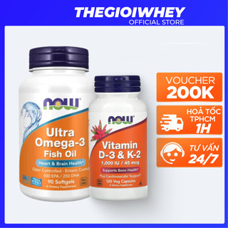 [Combo 2 Hũ] Vitamin NOW OMEGA 3 ULTRA (180 viên) & NOW D-3 K-2 (120 Viên uống Bảo Vệ Xương Khớp