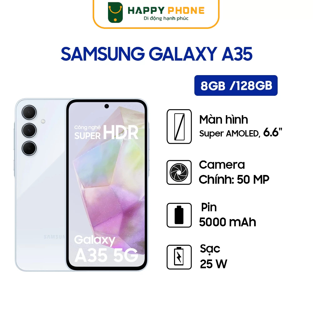 Điện thoại Samsung Galaxy A35 5G - Hàng chính hãng, Mới 100%, Bảo hành 12 tháng