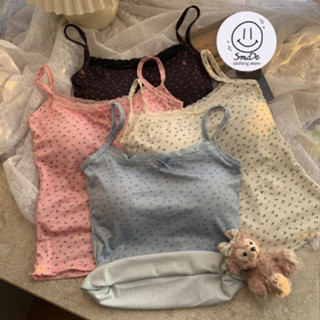  Áo Thun 2 Dây Họa Tiết Hoa Nhí Ôm Body Có Mút Đệm Áo Viền Ren Đính Nơ Nhỏ Phong Cách Hàn Quốc Dành Cho Nữ   Smide 