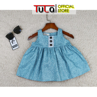 Áo Baby Doll Bé Gái Màu Xanh Da Trời Họa Tiết Vải Thô Cotton Hàn