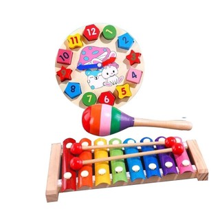 Bộ Đồ Chơi Giáo Cụ Montessori, Đồ Chơi Gỗ An Toàn Cho Bé: Đàn 8 Thanh, Xúc Xắc, Sâu Uốn Dèo,...