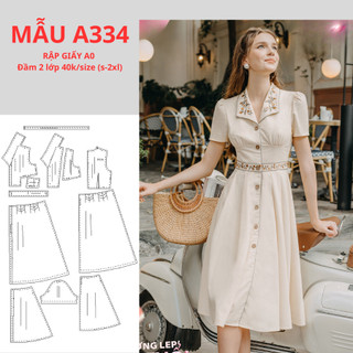 Rập giấy a0 đầm 2 lớp cổ sam nhún chân ngực -a334