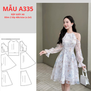 Rập giấy a0 đầm cổ yếm khoét vai 2 lớp -a335