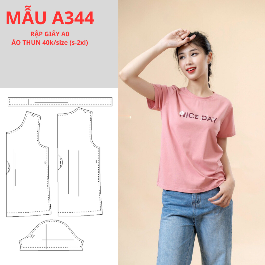 RẬP GIẤY A0 ÁO THUN NỮ DÁNG VỪA - A344