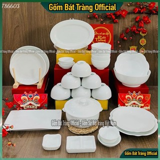  Bát đĩa tô chén ăn cơm Bát Tràng men trắng trơn Bát Tràng Cao Cấp - Bộ chén dĩa Bộ đồ ăn bộ bát đĩa Hàng loại I 