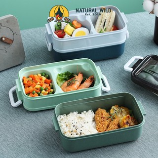 Hộp Đựng Cơm Inox, Hộp Cơm Giữ Nhiệt 2 tầng, văn phòng tặng kèm thìa đũa tiện dụng