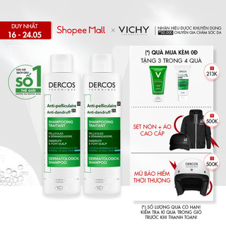 Bộ 2 dầu gội giúp sạch gàu dành cho da đầu dầu & ngứa Vichy Dercos Anti Dandruff 200ml x2