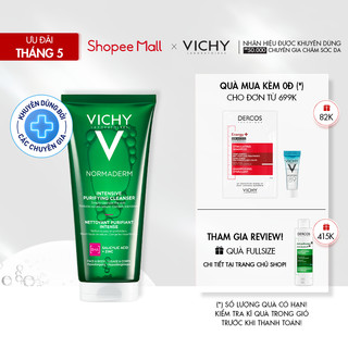 Sữa rửa mặt dạng gel làm sạch sâu giảm bã nhờn Vichy Laboratoires Normaderm Intense Purifying Cleanser 200ml