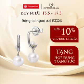 Bông tai ngọc trai tự nhiên nuôi, khuyên tai bạc đính ngọc cao cấp Hoàng Gia Pearl E3326