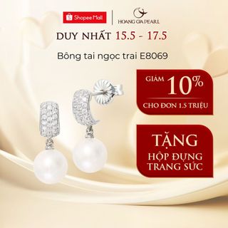 Bông tai ngọc trai tự nhiên nuôi, khuyên tai bạc đính ngọc cao cấp Hoàng Gia Pearl E8069